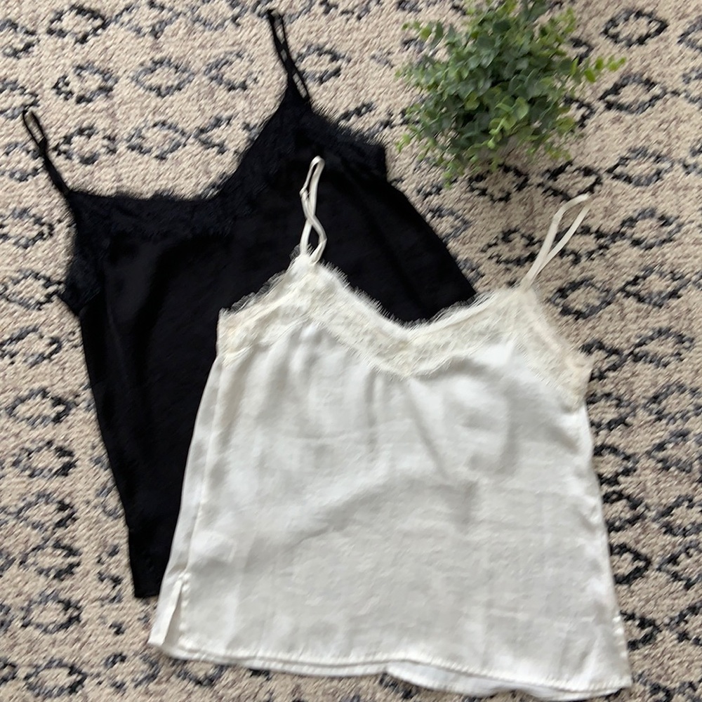 BP satin lace cami xs black ivory EUC